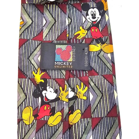 Vintage Disney Mickey Mouse Polyester Tie Geometric Pattern Red & Blue Korea - Picture 6 of 6